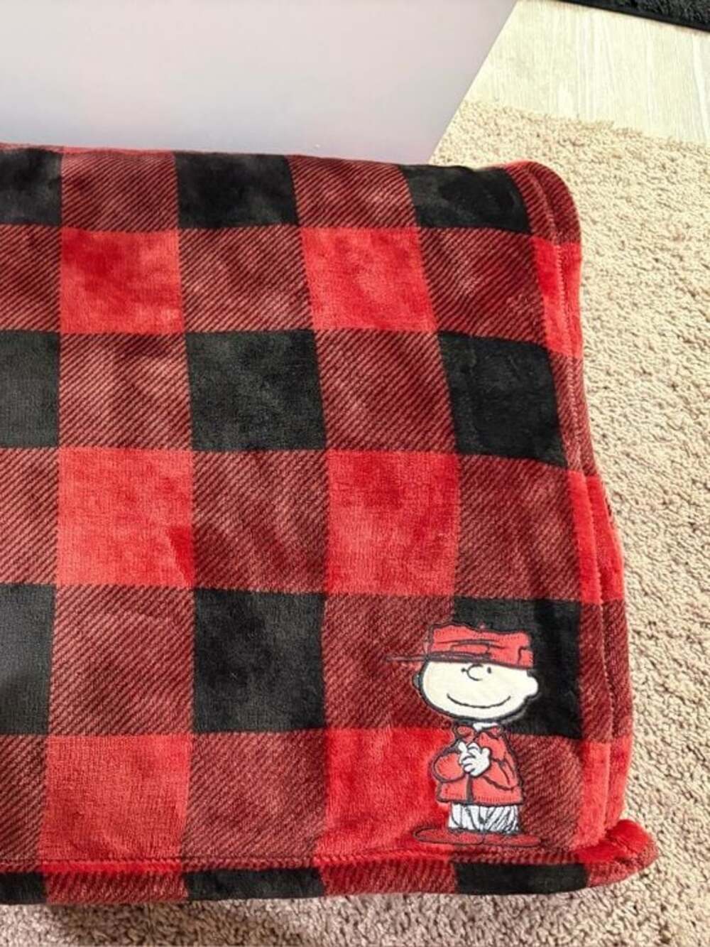 Peanuts Red and Black Plaid Sherpa Throw